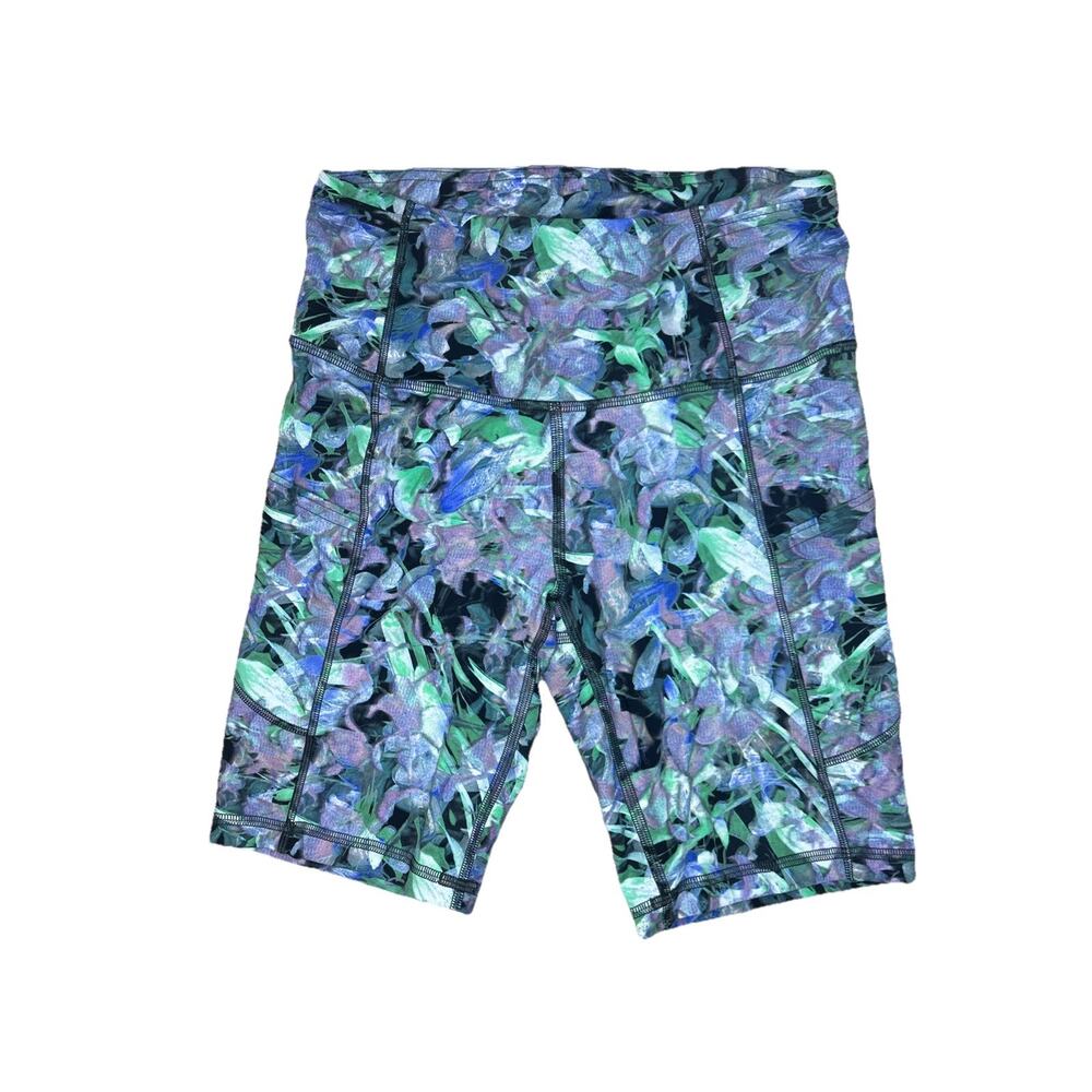 Lululemon Women’s 4 Fast And Free Short 8" Biker Blue Floral Workout Gym Preppy